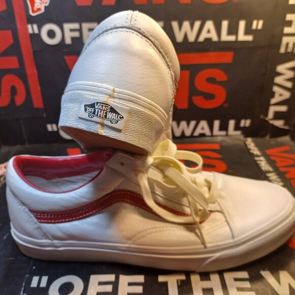 Vans Men's 12 Old Skool Vintage Leather Blanc De Blanc White/Red VN000CP5BDU - Picture 1 of 12